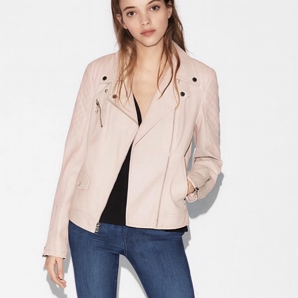 NWT Express Blush Pink Leather Quilted Moto Jacket (XL)